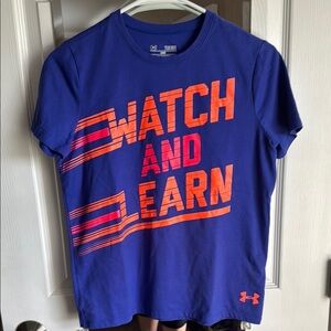 Under Armour Blue and Orange Short Sleeve Tee - Youth Large